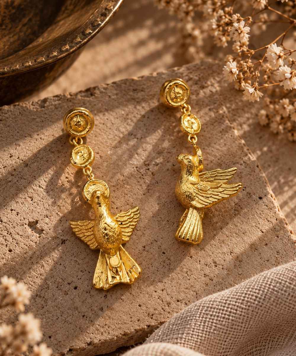 Flying Dove Coin Drop Earrings
