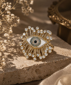 Radiant Sunburst Evil Eye Ring (Mosaic Iris)