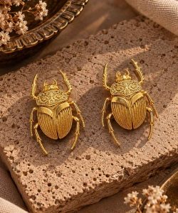 Sacred Scarab Gold Earrings