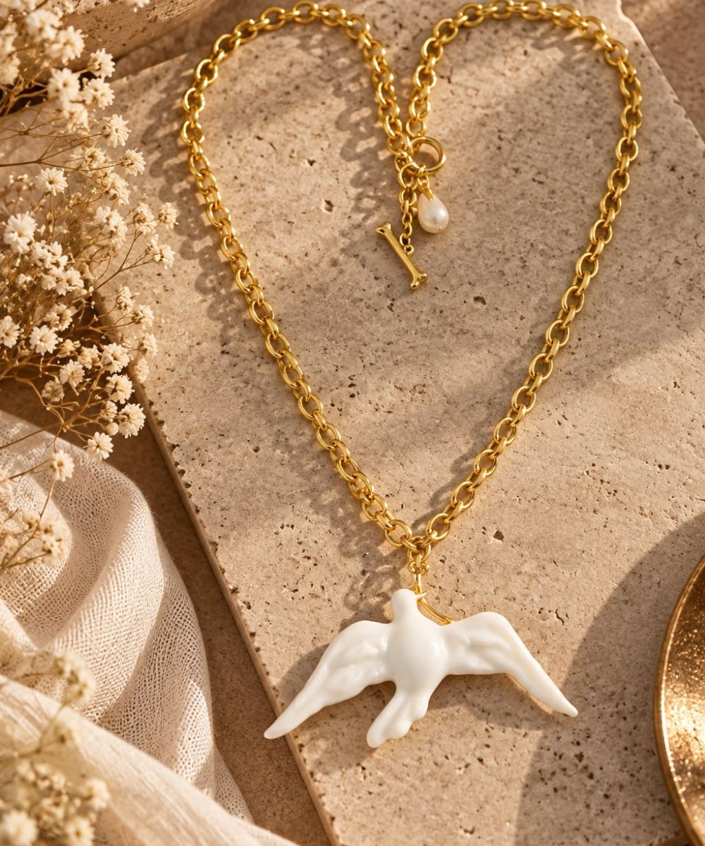 Freedom Dove Ceramic Charm Necklace