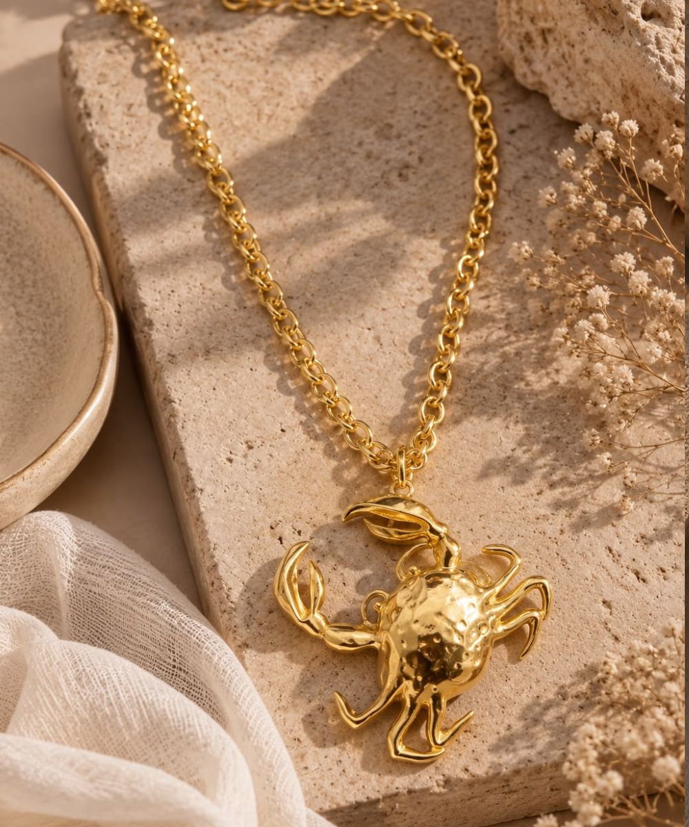 Textured Crab Pendant Necklace