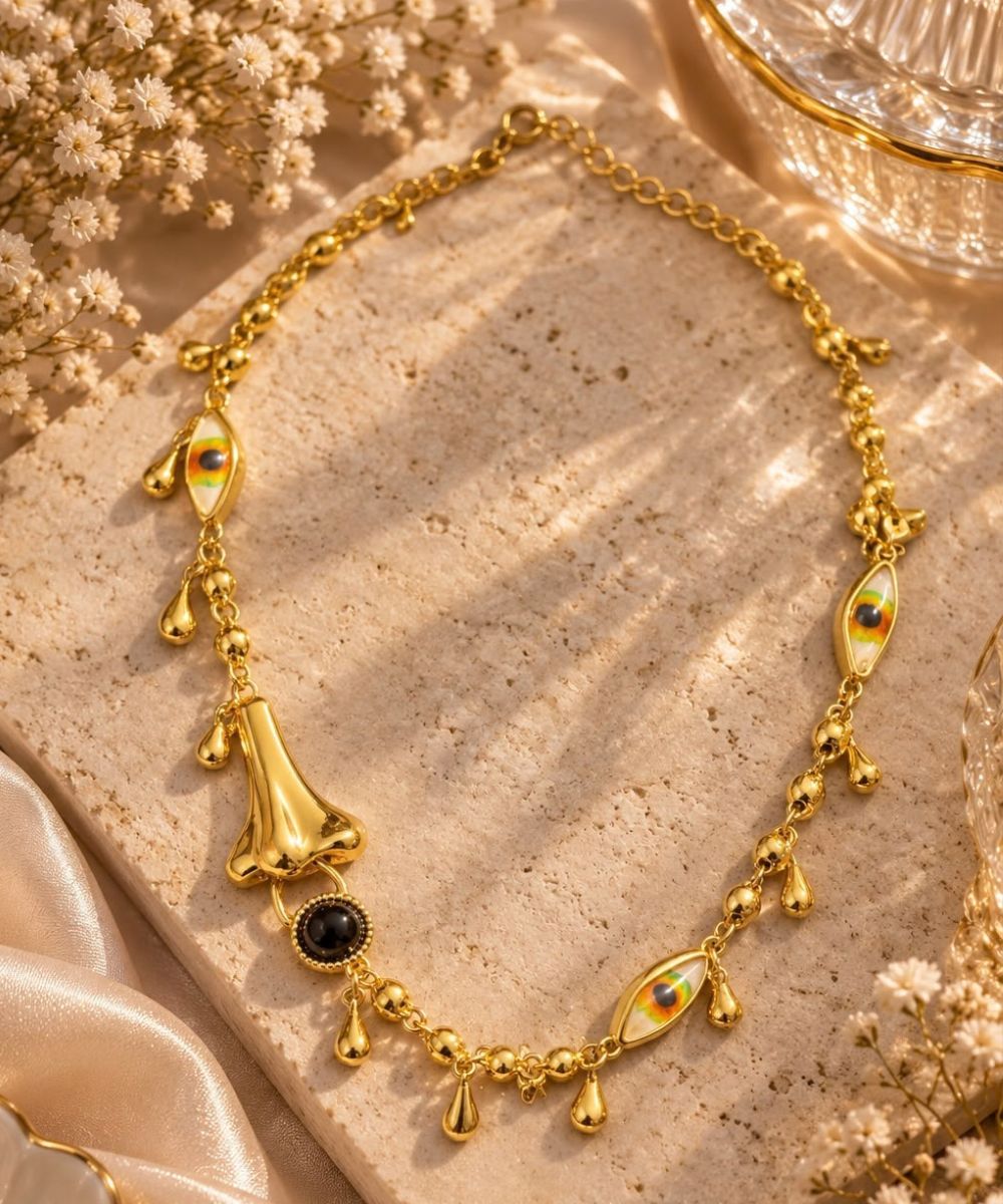 Surreal Eyes & Nose Charm Choker Necklace