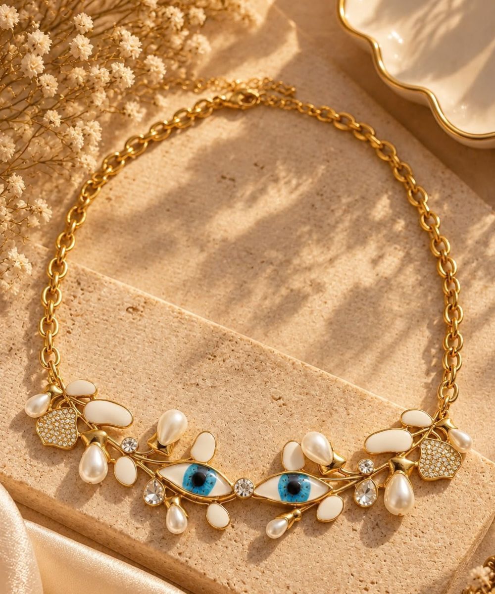 Celestial Eye & Pearl Branch Necklace